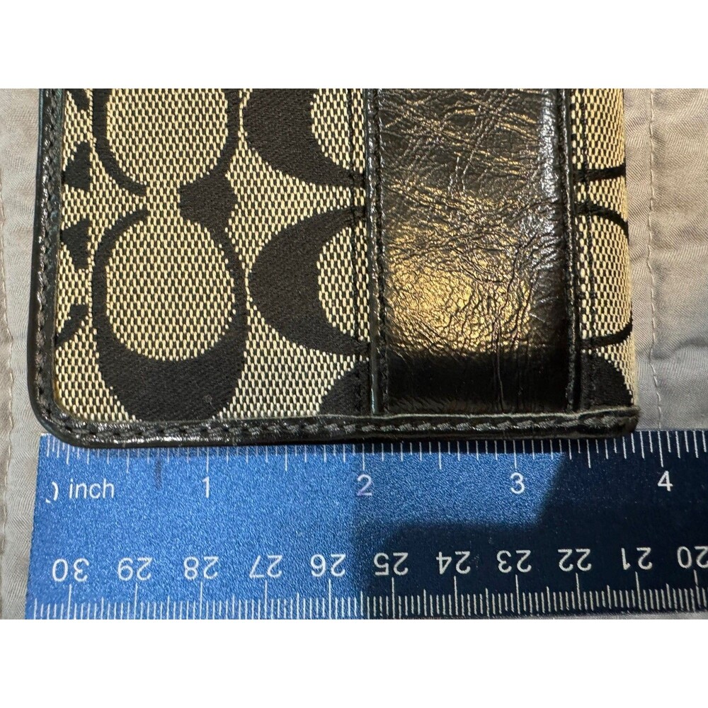 Coach Signature Jacquard Checkbook Wallet Black Leather Zip Around Organizer - Picture 7 of 16